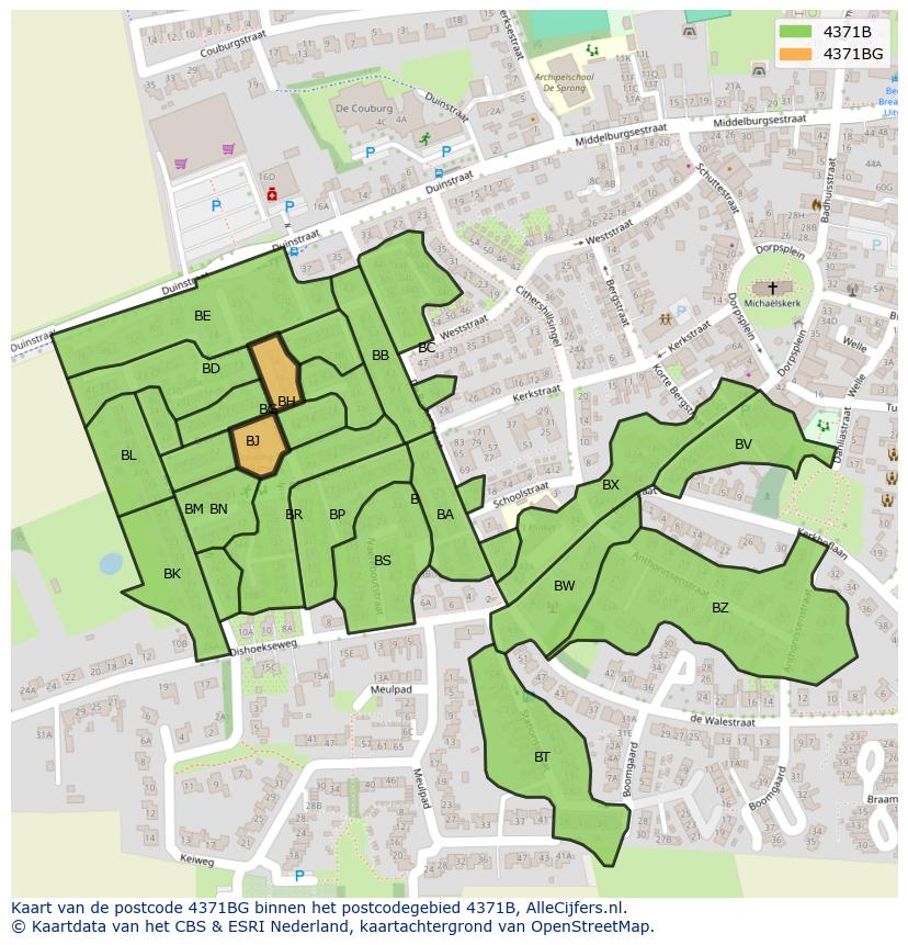 Afbeelding van het postcodegebied 4371 BG op de kaart.