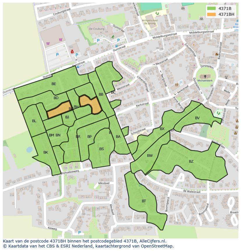 Afbeelding van het postcodegebied 4371 BH op de kaart.