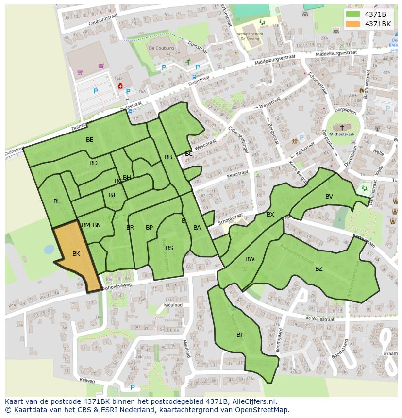 Afbeelding van het postcodegebied 4371 BK op de kaart.