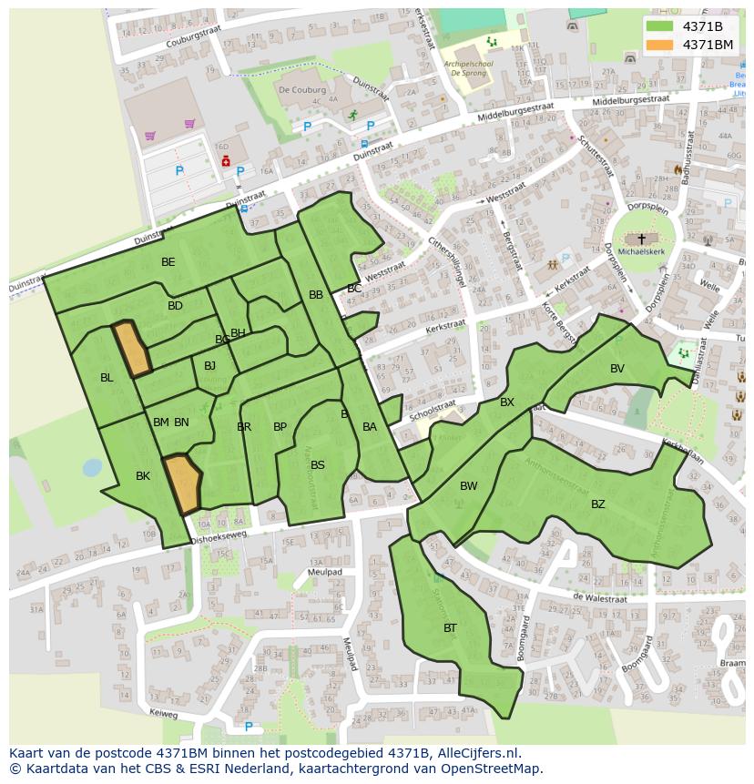 Afbeelding van het postcodegebied 4371 BM op de kaart.