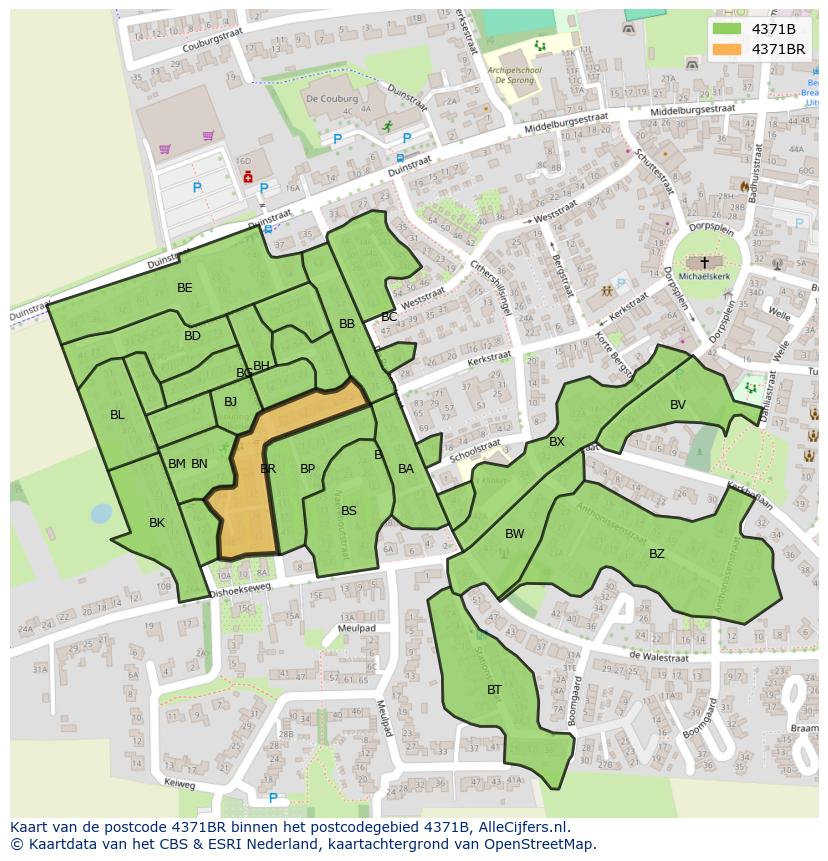 Afbeelding van het postcodegebied 4371 BR op de kaart.