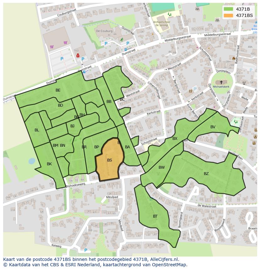Afbeelding van het postcodegebied 4371 BS op de kaart.