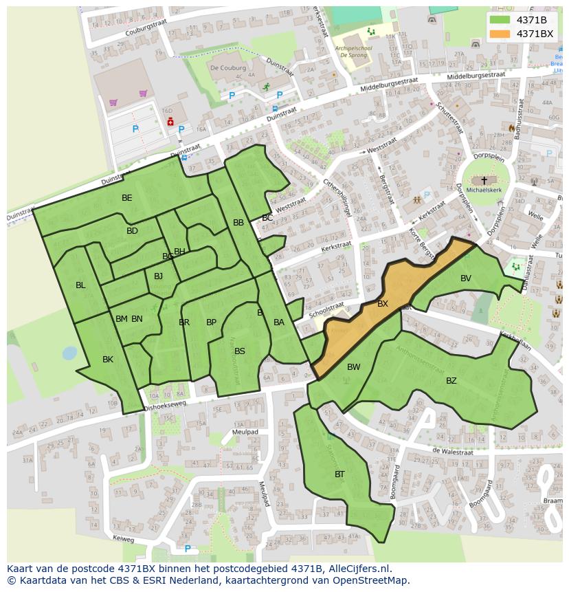 Afbeelding van het postcodegebied 4371 BX op de kaart.