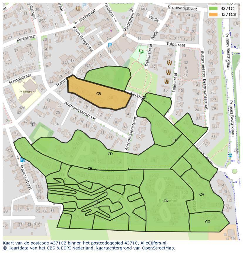 Afbeelding van het postcodegebied 4371 CB op de kaart.