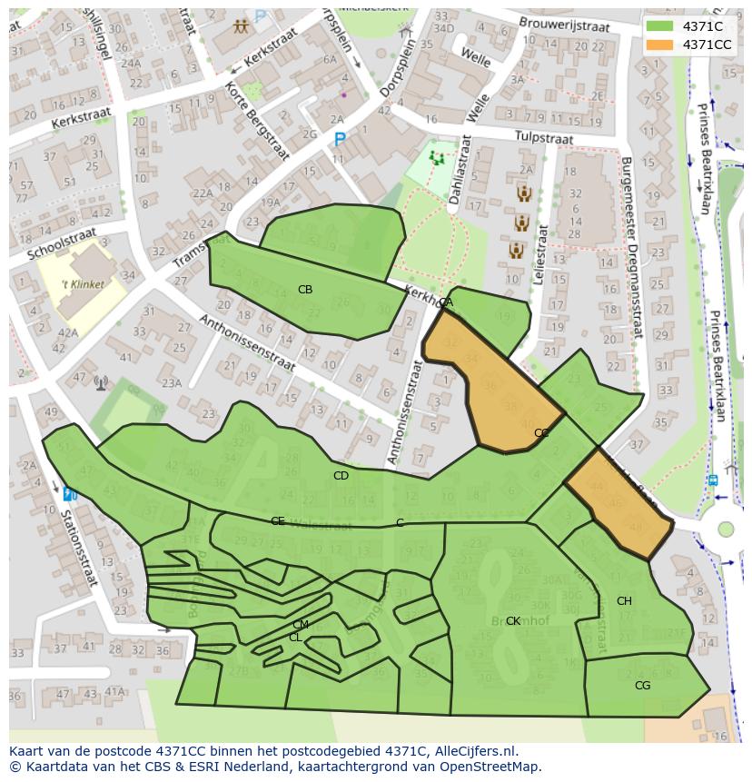 Afbeelding van het postcodegebied 4371 CC op de kaart.