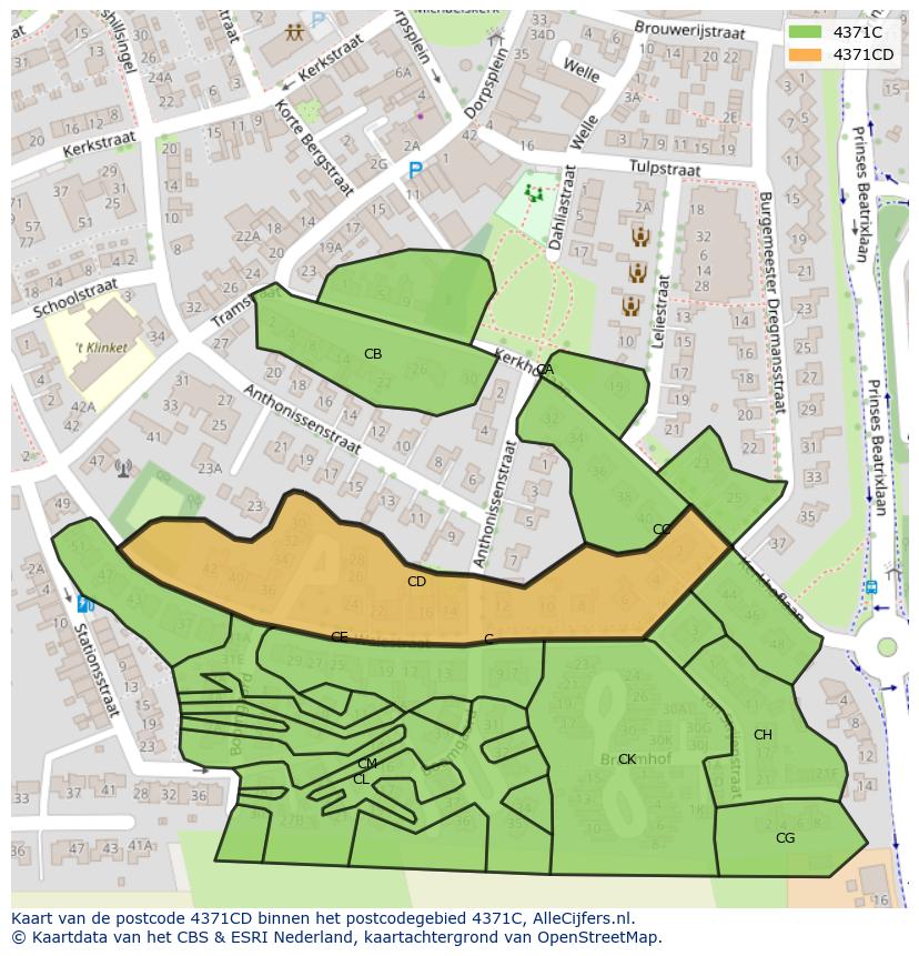 Afbeelding van het postcodegebied 4371 CD op de kaart.