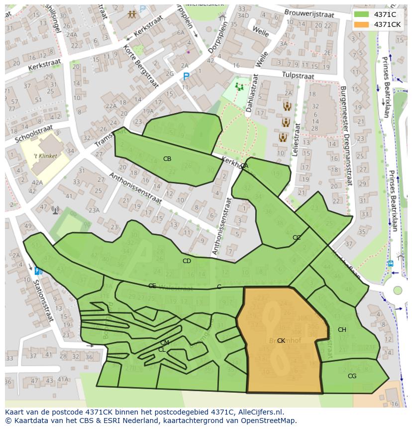 Afbeelding van het postcodegebied 4371 CK op de kaart.