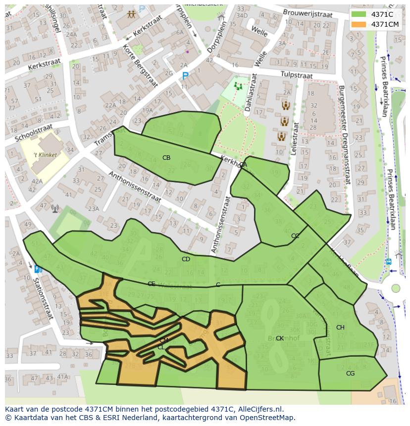 Afbeelding van het postcodegebied 4371 CM op de kaart.