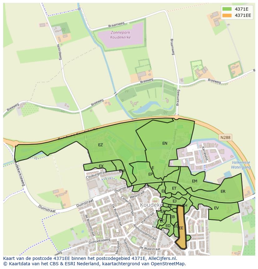 Afbeelding van het postcodegebied 4371 EE op de kaart.