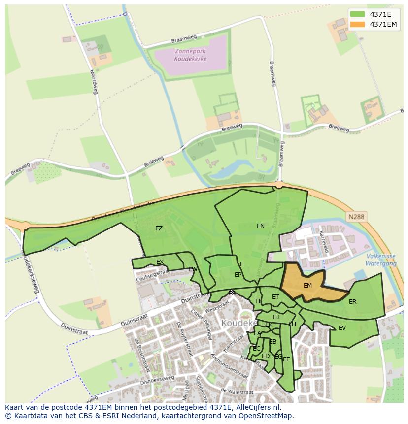 Afbeelding van het postcodegebied 4371 EM op de kaart.