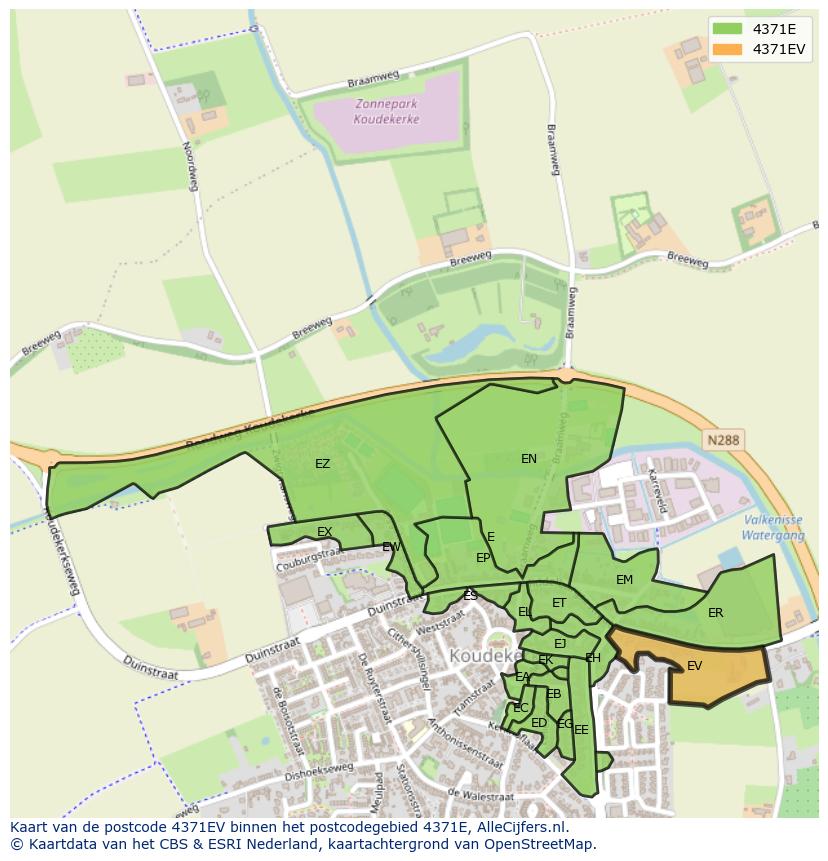 Afbeelding van het postcodegebied 4371 EV op de kaart.