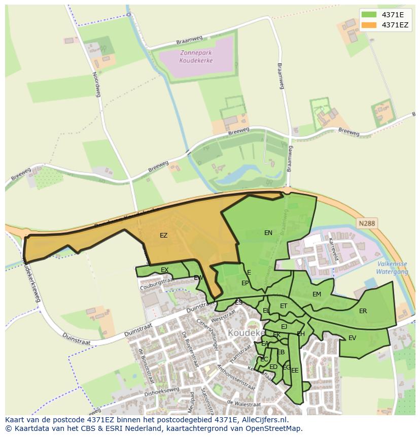 Afbeelding van het postcodegebied 4371 EZ op de kaart.