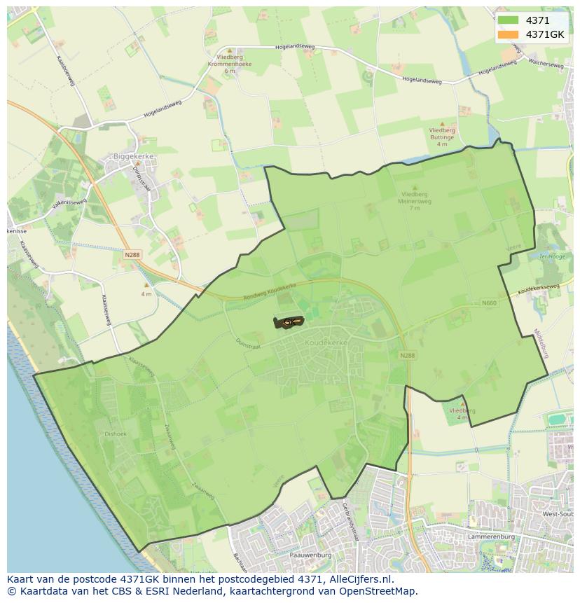 Afbeelding van het postcodegebied 4371 GK op de kaart.