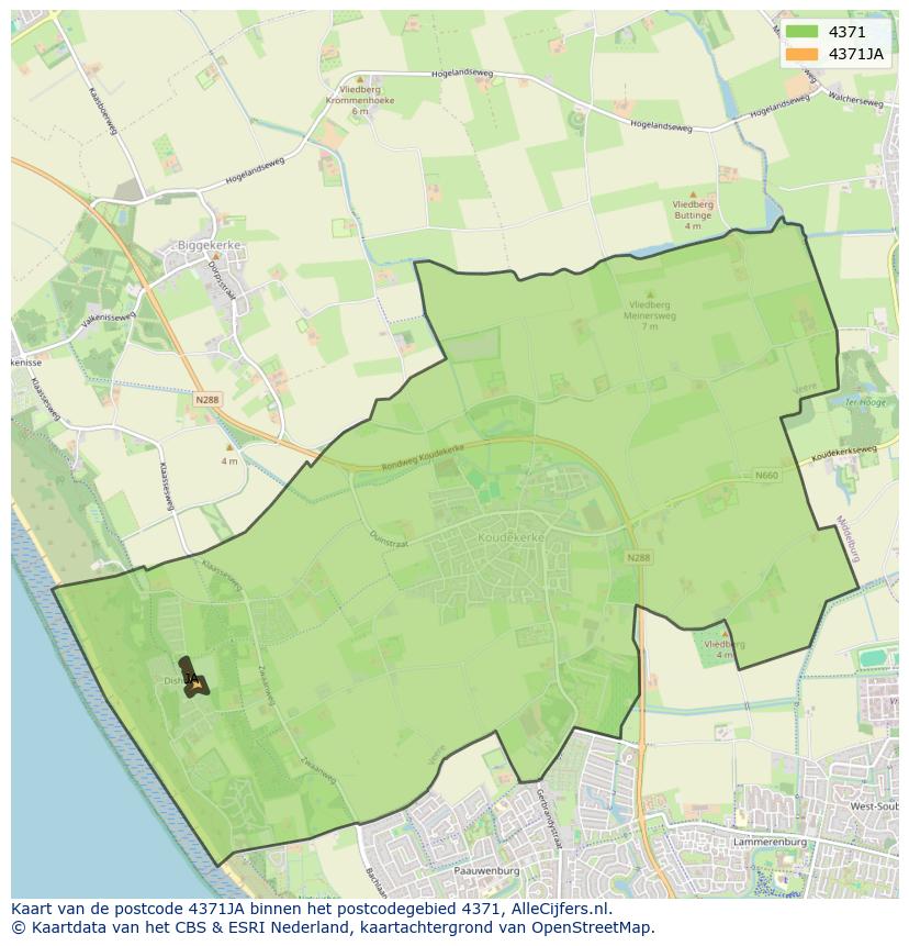 Afbeelding van het postcodegebied 4371 JA op de kaart.