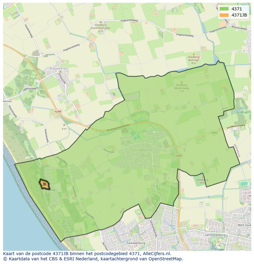 Afbeelding van het postcodegebied 4371 JB op de kaart.