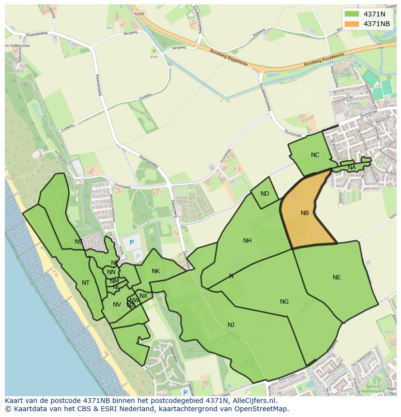 Afbeelding van het postcodegebied 4371 NB op de kaart.