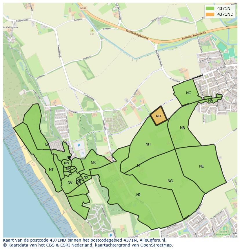Afbeelding van het postcodegebied 4371 ND op de kaart.