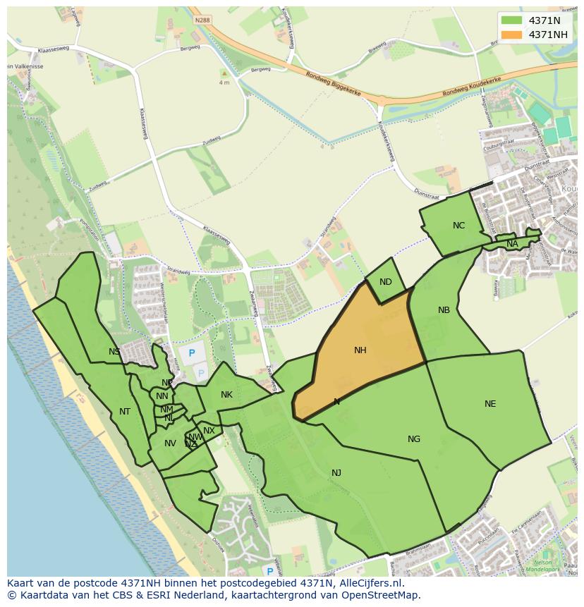 Afbeelding van het postcodegebied 4371 NH op de kaart.