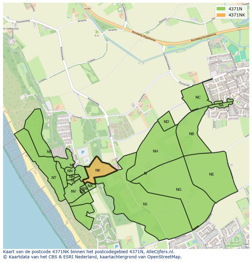 Afbeelding van het postcodegebied 4371 NK op de kaart.