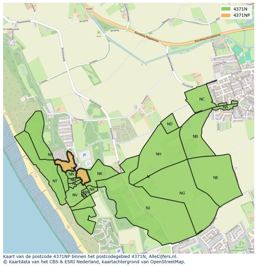 Afbeelding van het postcodegebied 4371 NP op de kaart.
