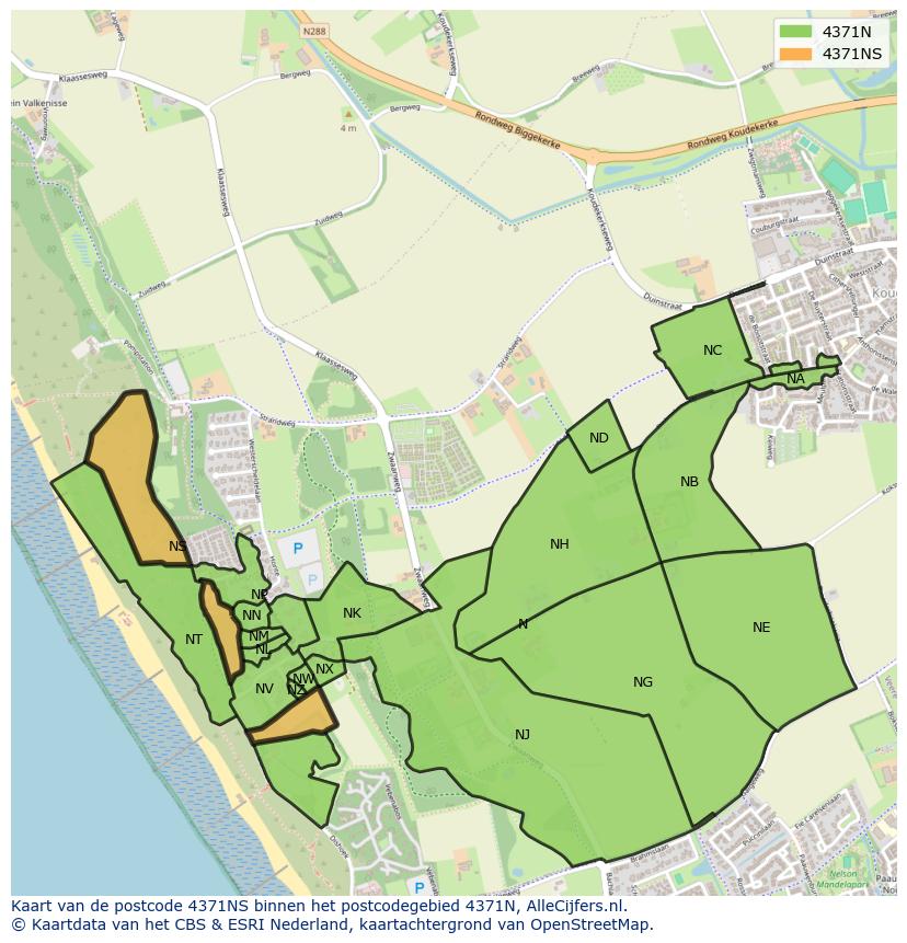 Afbeelding van het postcodegebied 4371 NS op de kaart.