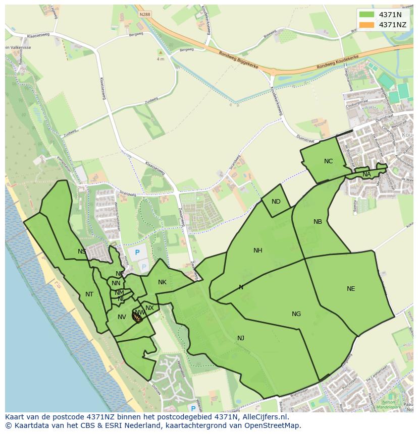 Afbeelding van het postcodegebied 4371 NZ op de kaart.