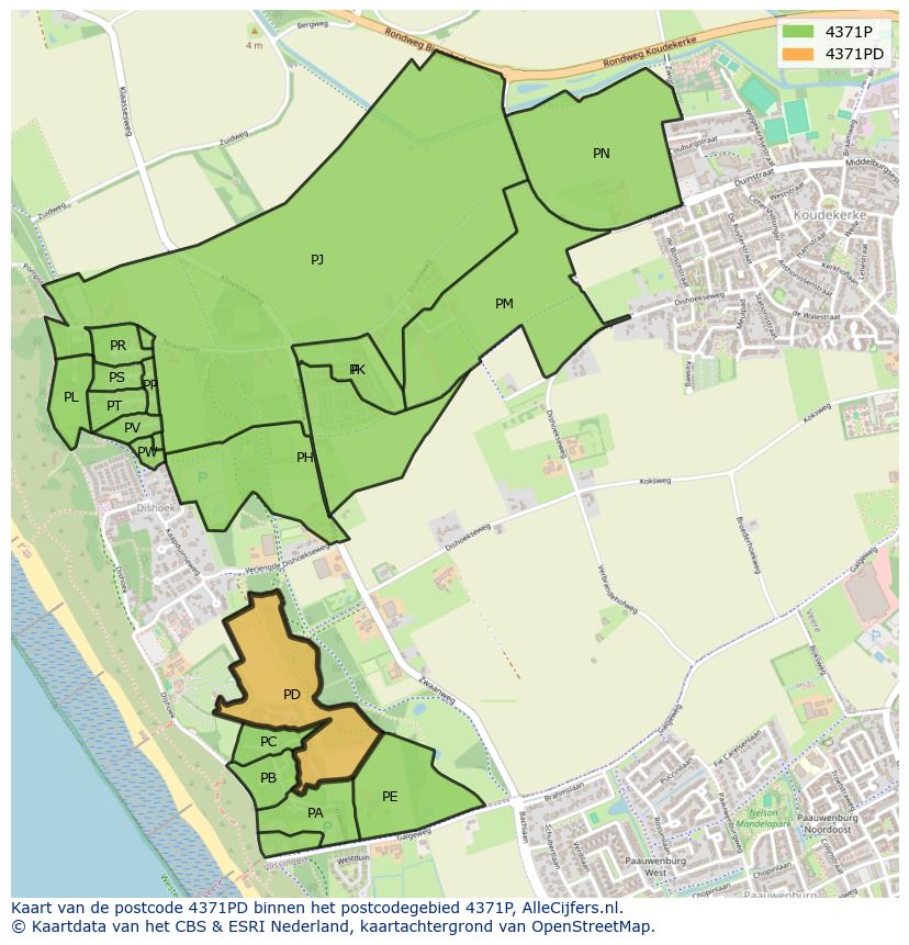Afbeelding van het postcodegebied 4371 PD op de kaart.