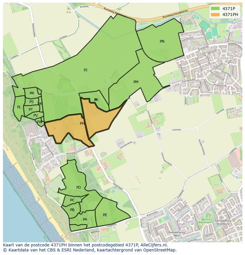 Afbeelding van het postcodegebied 4371 PH op de kaart.