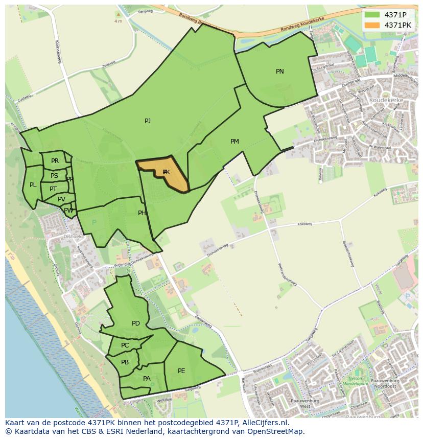 Afbeelding van het postcodegebied 4371 PK op de kaart.