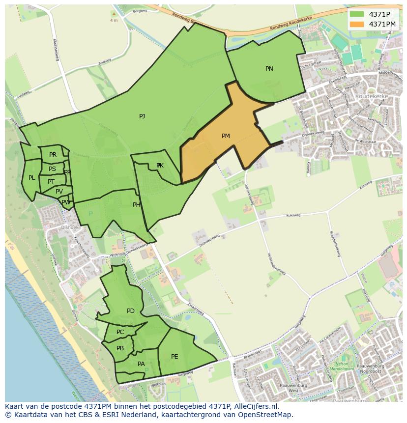 Afbeelding van het postcodegebied 4371 PM op de kaart.