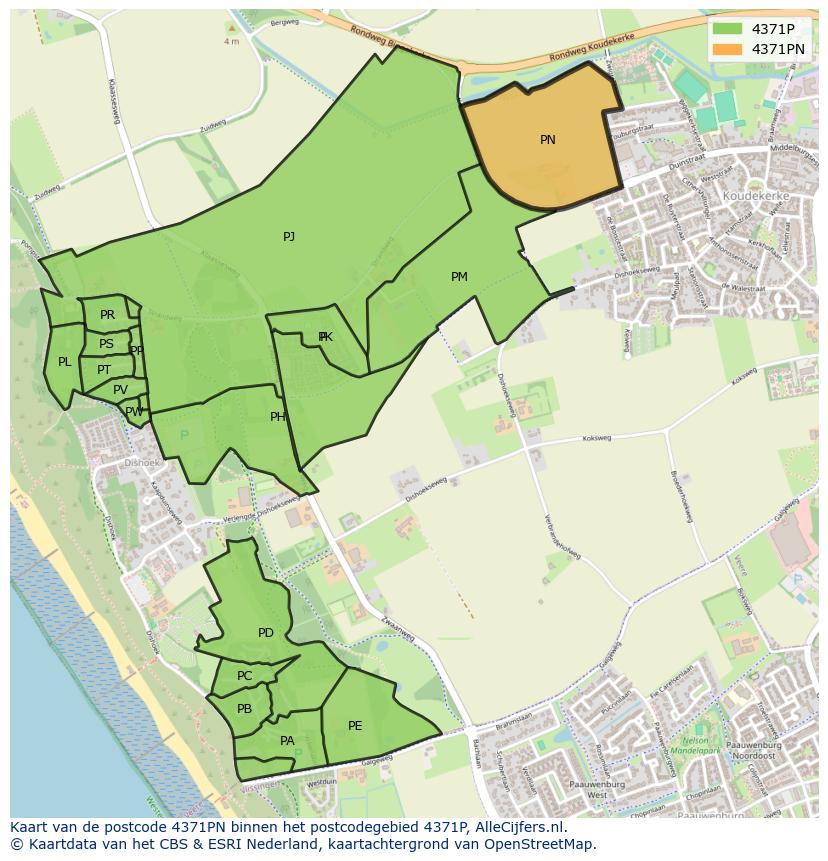 Afbeelding van het postcodegebied 4371 PN op de kaart.
