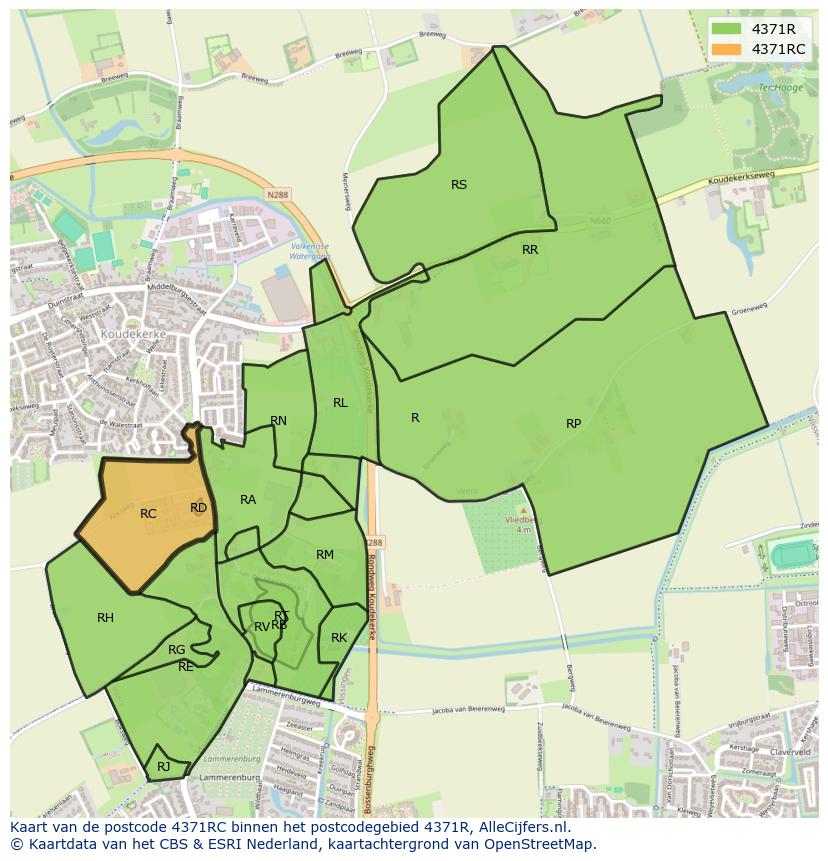 Afbeelding van het postcodegebied 4371 RC op de kaart.