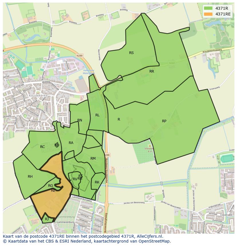 Afbeelding van het postcodegebied 4371 RE op de kaart.