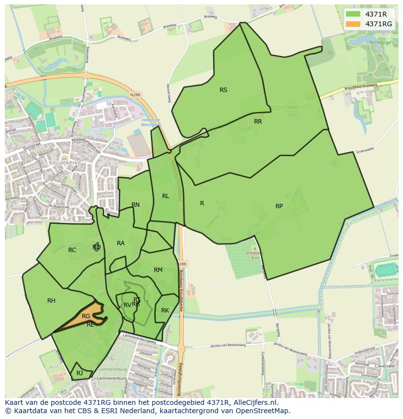 Afbeelding van het postcodegebied 4371 RG op de kaart.