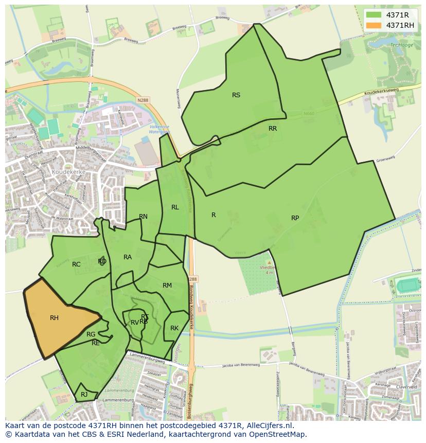 Afbeelding van het postcodegebied 4371 RH op de kaart.