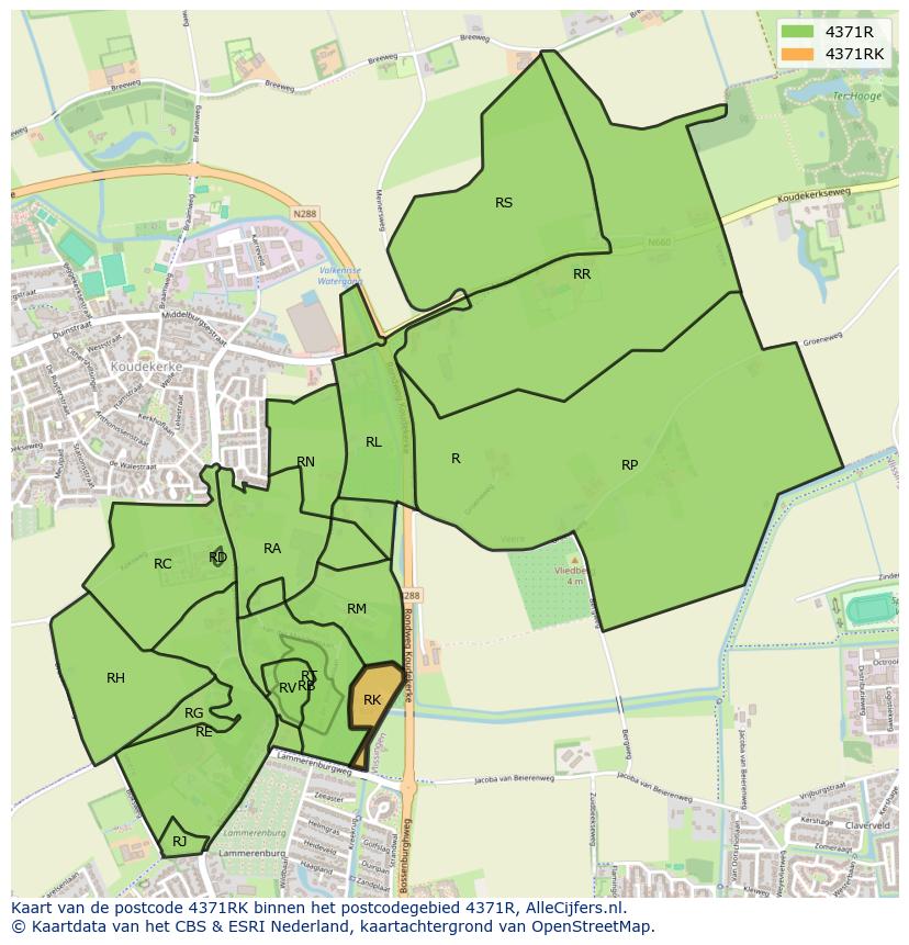 Afbeelding van het postcodegebied 4371 RK op de kaart.