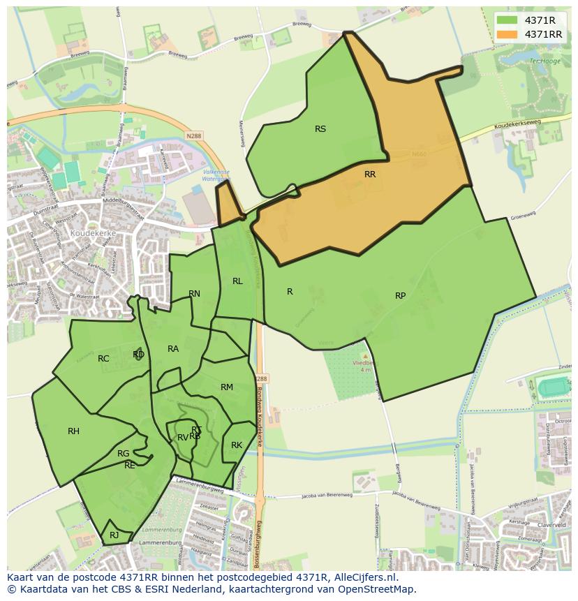Afbeelding van het postcodegebied 4371 RR op de kaart.