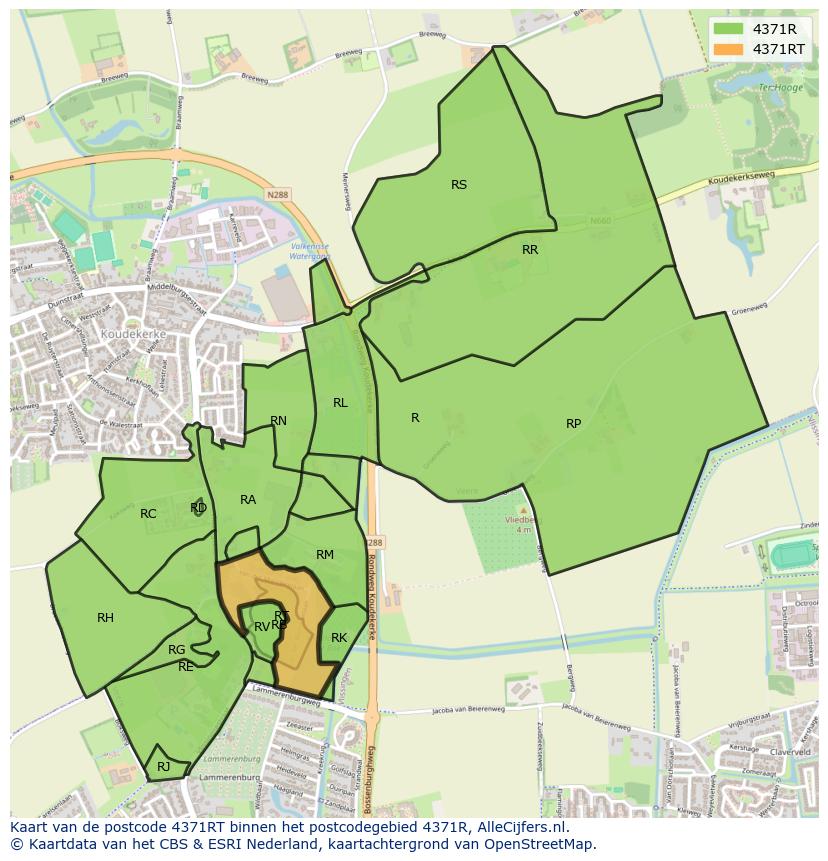 Afbeelding van het postcodegebied 4371 RT op de kaart.