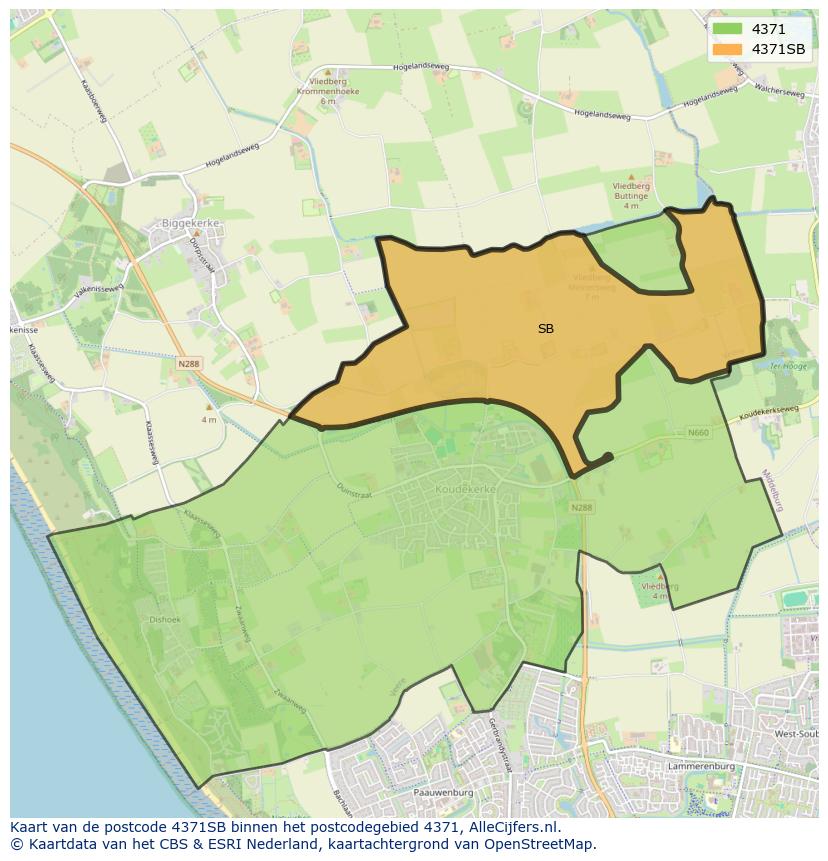 Afbeelding van het postcodegebied 4371 SB op de kaart.