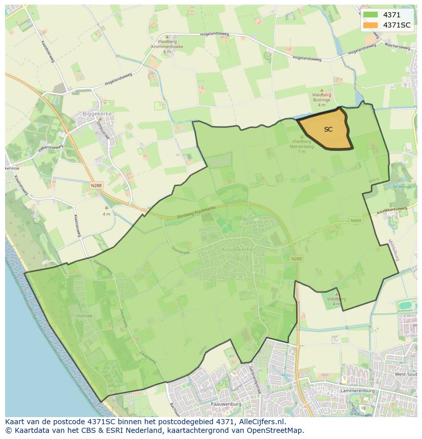 Afbeelding van het postcodegebied 4371 SC op de kaart.
