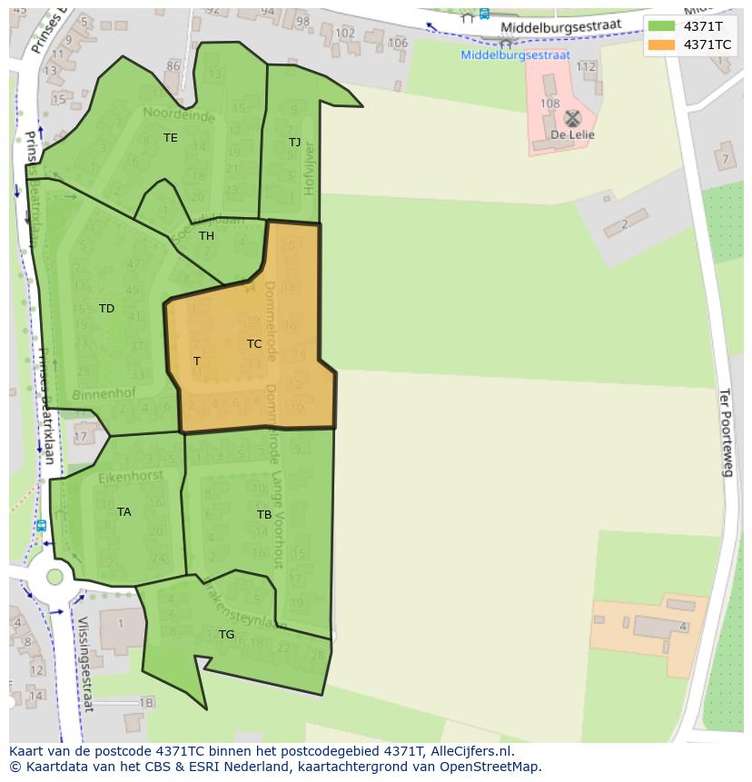 Afbeelding van het postcodegebied 4371 TC op de kaart.