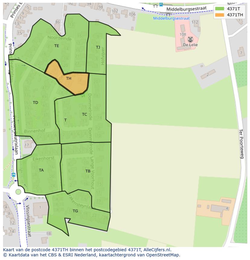 Afbeelding van het postcodegebied 4371 TH op de kaart.