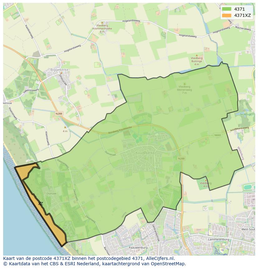 Afbeelding van het postcodegebied 4371 XZ op de kaart.