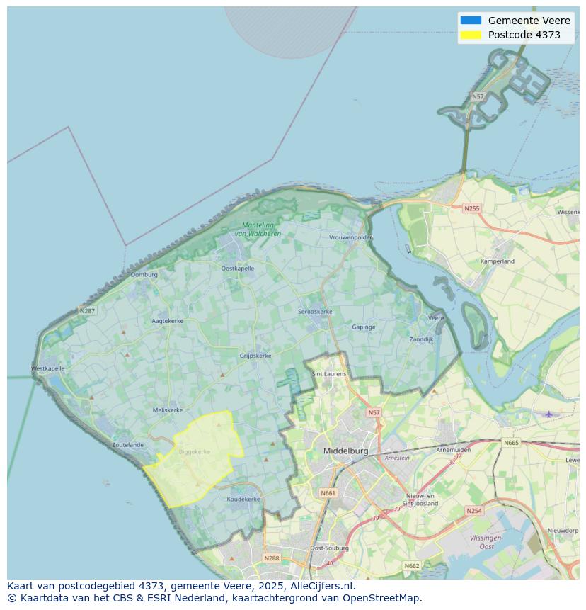 Afbeelding van het postcodegebied 4373 op de kaart.
