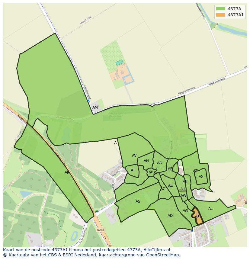 Afbeelding van het postcodegebied 4373 AJ op de kaart.