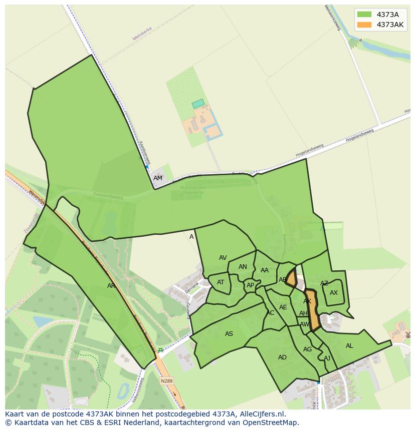 Afbeelding van het postcodegebied 4373 AK op de kaart.
