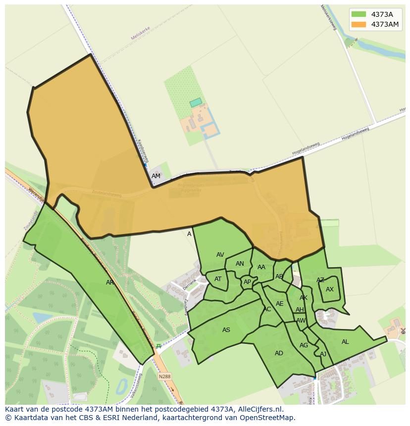 Afbeelding van het postcodegebied 4373 AM op de kaart.