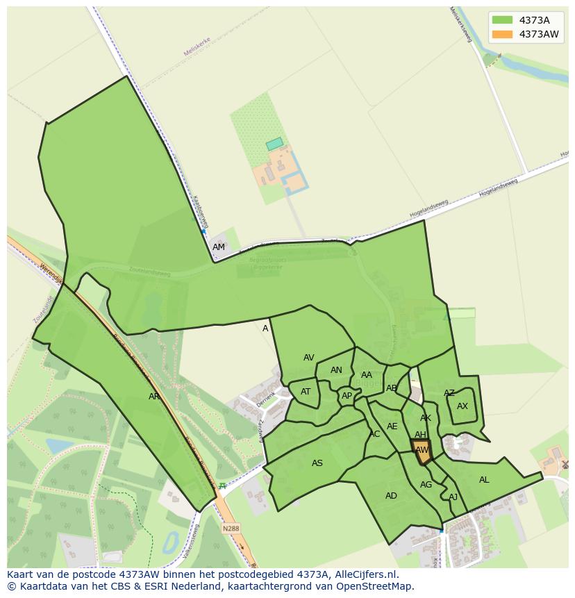 Afbeelding van het postcodegebied 4373 AW op de kaart.