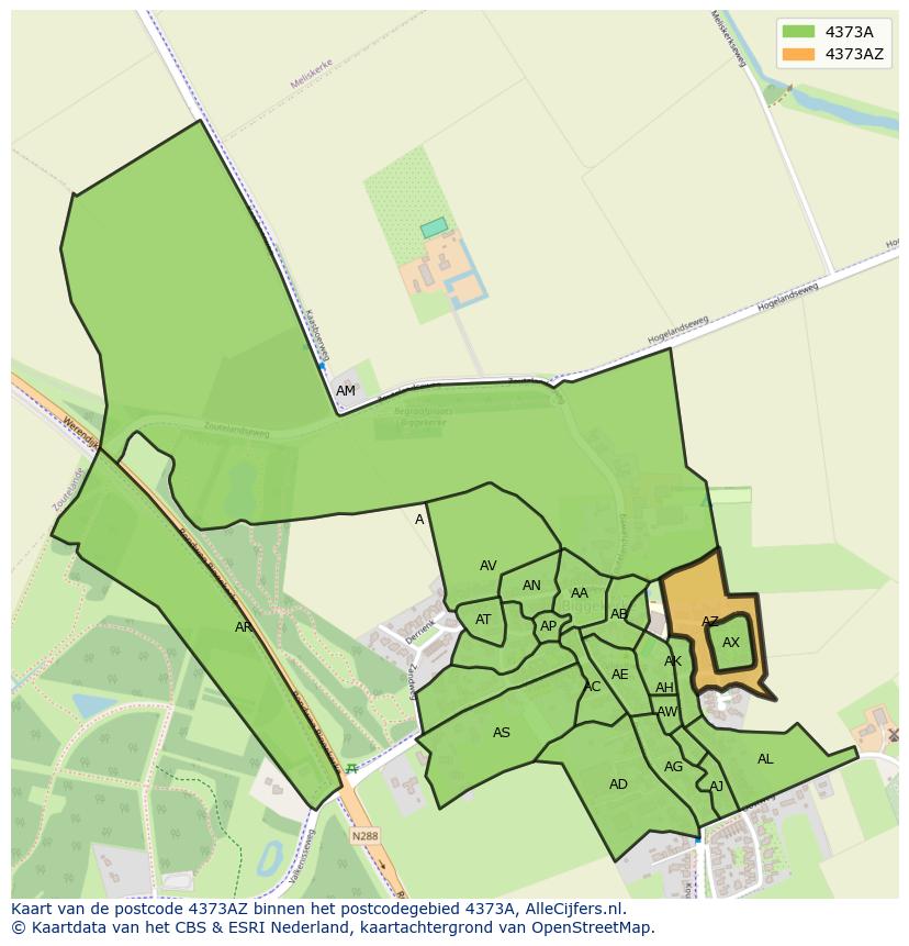 Afbeelding van het postcodegebied 4373 AZ op de kaart.