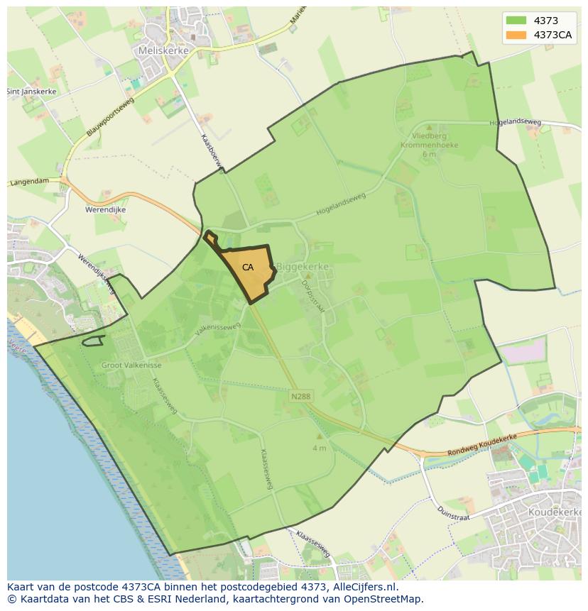 Afbeelding van het postcodegebied 4373 CA op de kaart.